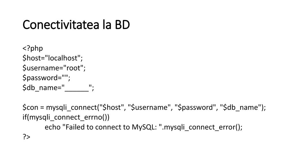 Instruc iunile php pentru conectarea interogarea i manipularea